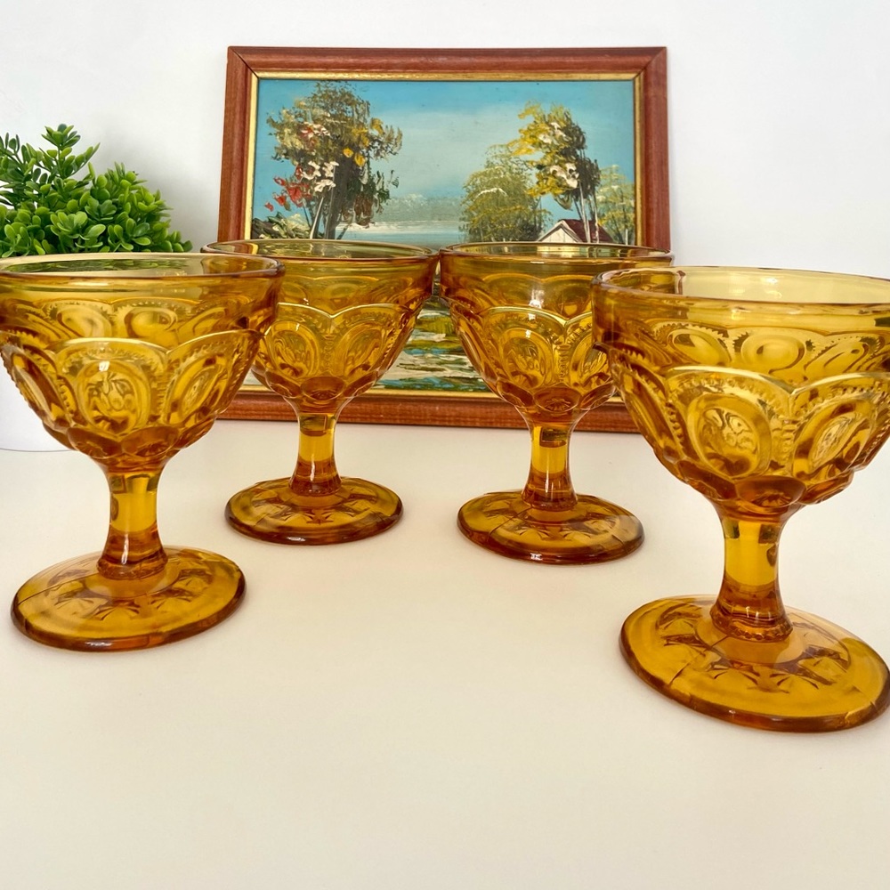 Moon and Stars Amber Champagne / Sherbet Set of 4 Vintage LE Smith Glass